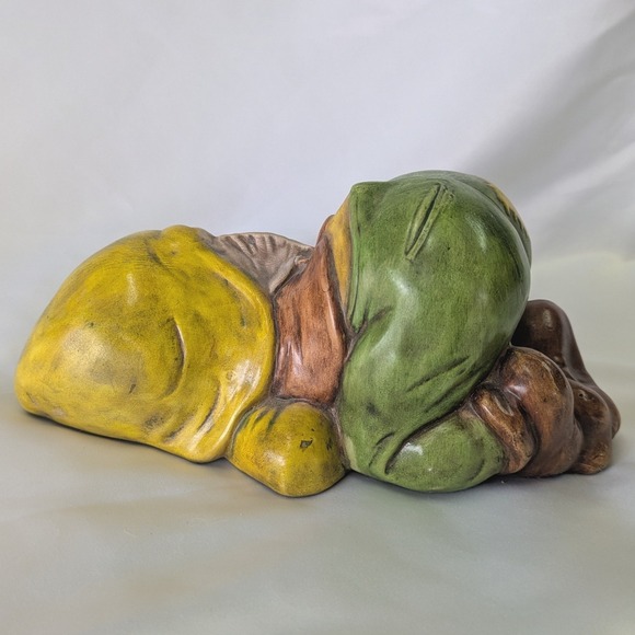 Vintage Ceramic Sleeping Gnome Figurine Hand Painted Garden Decor 9in - Picture 2 of 8
